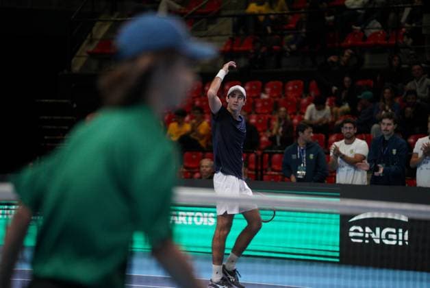RECORD DATE NOT STATED Match between Gustavo Heide and Stan Wawrinka, valid for the Davis Cup, Brazil vs Switzerland 2026. Rio de Janeiro (RJ), 09 18 2026 - Sports Davis Cup Tennis RJ - Player Gustavo Heide during the Davis Cup, held at the Farmasi Arena, in the city of Rio de Janeiro this Friday, September 18, 2026.(Foto: Leonardo Antonio Thenews2 imago images) SPO  Copyright: xLeonardoxAntoniox