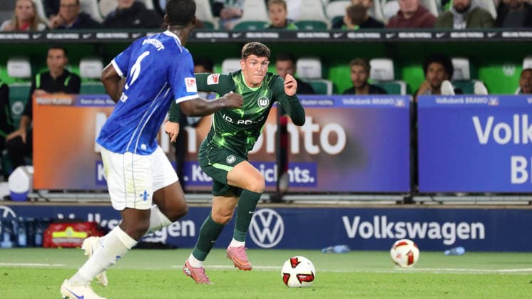VfL vs. Darmstadt, 2. BL Wolfsburg, 18.09.2026, Fußball, Herren, 2. BL, Saison 2026 2027, VfL Wolfsburg vs. SV Darmstadt 98: Alessio Besio (VfL Wolfsburg) (DFL DFB REGULATIONS PROHIBIT ANY USE OF PHOTOGRAPHS as IMAGE SEQUENCES and or QUASI-VIDEO) Volkswagen Arena Niedersachsen Deutschland