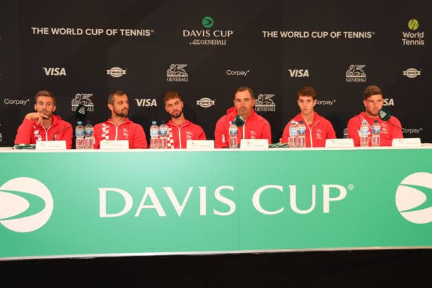 Davis Cup Draw Ceremony Germany vs. Croatia, Team Croatia,L-R. Nikola Mektic, Mate Pavic,Dino Prizmic, Captain Ivan Dodig, Matej Dodig,Mili Poljicak . Heristo Arena, Halle Westf., Germany Tennis - Davis Cup 20026 - Davis Cup - Heristo Arena - Halle West - Northrhine Westphalia - Germany - 18 September 2026. Copyright: xJuergenxHasenkopfx