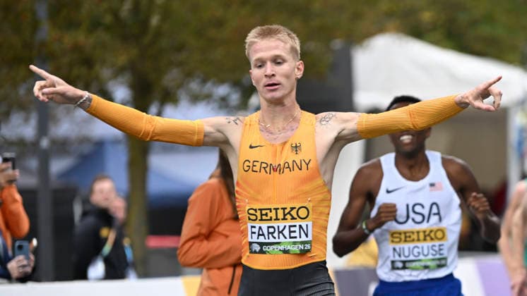 Copenhagen, Denmark - September 19, 2026: Robert Farken (GER Germany) taking the gold medal in the men™s mile in 3:51:80 at the World Athletics Road Running Championships in Kopenhagen, Denmark. DEN Copyright: xBEAUTIFULxSPORTS DecaxText&Bildx