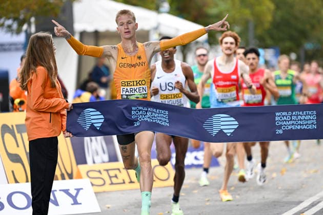 Copenhagen, Denmark - September 19, 2026: Robert Farken (GER Germany) taking the gold medal in the men™s mile in 3:51:80 at the World Athletics Road Running Championships in Kopenhagen, Denmark. DEN Copyright: xBEAUTIFULxSPORTS DecaxText&Bildx