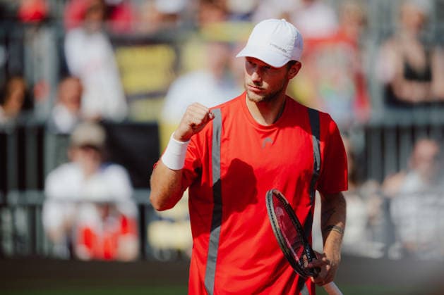 TENNIS - Davis Cup, AUT vs BEL VIENNA,AUSTRIA,19.SEP.26 - TENNIS - ITF Davis Cup, qualification round 2, Austria vs Belgium. Image shows the rejoicing of Neil Oberleitner (AUT).  GEPAxpictures xAlexanderxSolc