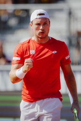TENNIS - Davis Cup, AUT vs BEL VIENNA,AUSTRIA,19.SEP.26 - TENNIS - ITF Davis Cup, qualification round 2, Austria vs Belgium. Image shows the rejoicing of Lukas Miedler (AUT).  GEPAxpictures xAlexanderxSolc