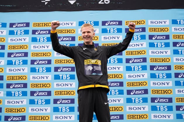 Robert Farken (GER) gewinnt Gold bei der World Road Running Championship, der Straßenlauf Weltmeisterschaft, in Kopenhagen über 1 Meile.