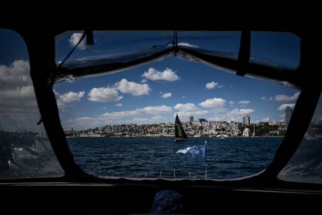 25th Bosphorus Cup in Istanbul ISTANBUL, TURKIYE - SEPTEMBER 19: Sailors and yachts compete in the Bosphorus Strait during the third day of the 25th Bosphorus Cup sailing races in Istanbul, Turkiye on September 19, 2026. Sebnem Coskun Anadolu Istanbul Turkey. Editorial use only. Please get in touch for any other usage.  Copyright: x2026xAnadoluxSebnemxCoskunx