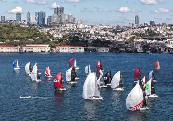 25th Bosphorus Cup in Istanbul ISTANBUL, TURKIYE - SEPTEMBER 19: An aerial view of sailboats competing in the 25th Bosphorus Cup sailing races on the third day of the competition in the Bosphorus in Istanbul, Turkiye, on September 19, 2026. Muhammed Enes Yildirim Anadolu Istanbul Turkey. Editorial use only. Please get in touch for any other usage.  Copyright: x2026xAnadoluxMuhammedxEnesxYildirimx