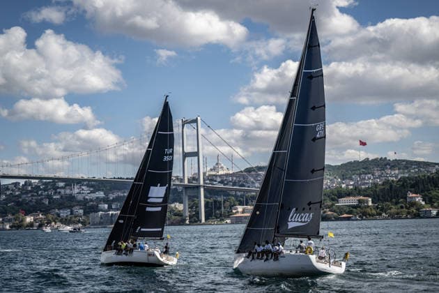 25th Bosphorus Cup in Istanbul ISTANBUL, TURKIYE - SEPTEMBER 19: Sailboats compete during the 25th Bosphorus Cup sailing races on the third day of the competition in the Bosphorus in Istanbul, Turkiye, on September 19, 2026. Sebnem Coskun Anadolu Istanbul Turkey. Editorial use only. Please get in touch for any other usage.  Copyright: x2026xAnadoluxSebnemxCoskunx