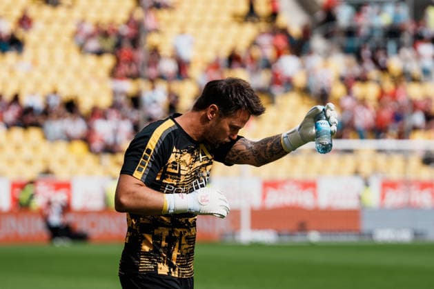 Deutschland: Fussball 3. Liga 2026 - 2027, 7. Spieltag - Alemannia Aachen vs Fortuna Düsseldorf - Tivoli (Aachen): Manuel Riemann (Alemannia Aachen, 1), Warmup, warmmachen, in der Startelf Copyright: xThiemoxRudolphx