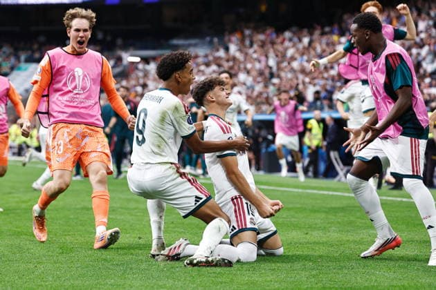 Fran Santamaria (Real), SEPTEMBER 19, 2026 - Football Soccer : Fran Santamaria celebrate with team players after his goal during UEFA and CONMEBOL 2026 Under-20 Intercontinental Cup match between Real Madrid CF Under-20 - CD Santiago Wanderers Under-20 at the Estadio Santiago Bernabeu in Madrid, Spain. Noxthirdxpartyxsales  aflo_349223759 MutsuxKawamorix