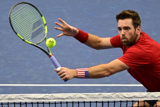 2026 Davis Cup men s team tennis World Championship, WM, Weltmeisterschaft match between the Czech Republic and the United States in Prague, Czech Republic, on September 19, 2026. Tennis doubles match Adam Pavlasek and Patrik Rikl of Czech Republic vs. Christian Harrison, Austin Krajicek (pictured) of USA. (CTKxPhoto RomanxVondrous) CTKPhotoP2026091903255  CTKPhotoP2026091903255
