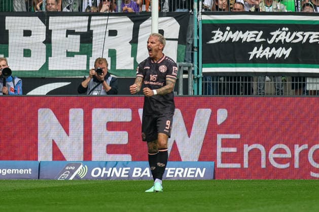 19.09.2026, GER, Fussball, Herren, Bundesliga , 1. Bundesliga, Saison 2026 2027, VfL Borussia Mönchengladbach - FSV Mainz 05 Phillip Tietz (M05) Torjubel, jubelt nach seinem Treffer zum 1:1 Copyright: xSvenxHanischx