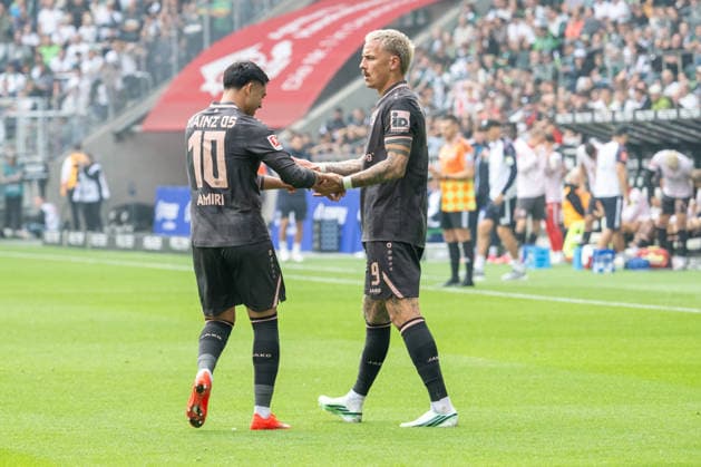 Nadiem Amiri (1. FSV Mainz 05, 10) und Phillip Tietz (1. FSV Mainz 05, 09) bejubeln das Tor zum 1:1. Borussia Moenchengladbach vs. 1. FSV Mainz 05, Fussball, 1. Bundesliga, 04. Spieltag, Saison 2026 2027, 19.09.2026 DFL DFB Regulations prohibit any use of Photographs as image sequences and or Quasivideo Borussia Moenchengladbach vs. 1. FSV Mainz 05, Fussball, 1. Bundesliga, 04. Spieltag, Saison 2026 2027, 19.09.2026 Moenchengladbach Copyright: xEibner-Pressefoto ThomasxHaeslerx EP_THR