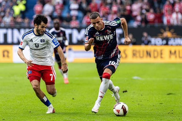 1. Fußball Bundesliga: Hamburger SV - 1. FC Köln; 19.09.2026 Said El Mala (1. FC Köln, 10), Zakaria El Ouahdi (Hamburger SV, 7) 1. Fußball Bundesliga 4. Spieltag: Hamburger SV - 1. FC Köln; Volksparkstadion, Hamburg; 19.09.2026 DFL regulations prohibit any use of photographs as image sequences and or quasi video. Copyright: xBEAUTIFULxSPORTS Buriakovx