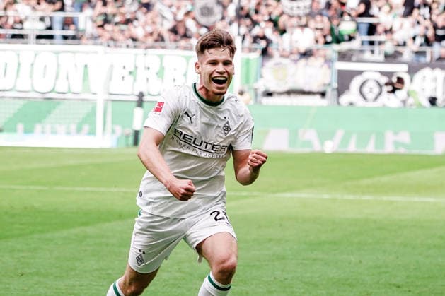 Deutschland: Fussball Saison 2026 2027 , 1. Bundesliga , 4. Spieltag , Borussia Mönchengladbach vs. 1. FSV Mainz 05 - ista-Borussia-Park (Mönchengladbach) : Lukas Ullrich (Borussia Mönchengladbach, 26) Tor und Torjubel zum 1:0, Tor, Torjubel, Jubel, Freude, Emotionen Mönchengladbach ista-Borussia-Park Deutschland Germany Copyright: xBennetxLongx