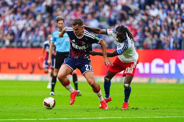 Thijs Dallinga (1. FC Köln, 27), Jordan Torunarigha (Hamburgr SV, 23) GER, Hamburger SV vs. 1. FC Köln, Fußball, 1. Bundesliga, Spieltag 04, Saison 2026 2027, 19.09.2026 DFL REGULATIONS PROHIBIT ANY USE OF PHOTOGRAPHS AS IMAGE SEQUENCES AND OR QUASI-VIDEO GER, Hamburger SV vs. 1. FC Köln, Fußball, 1. Bundesliga, Spieltag 04, Saison 2026 2027, 19.09.2026 Hamburg Copyright: xEibner-Pressefoto MarcelxvonxFehrnx EP_MFN