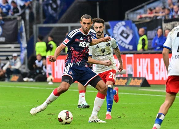 19.09.2026,GER Fußball, Männer, 1.BL, Spieltag 4 , Saison 2026 2027, Hamburg, Hamburger SV vs 1.FC Köln Fabio Vieira Fabio Vieira (HSV 20) versucht sich gegen Said El Mala (Köln 10) durchzusetzen DFB DFL regulations prohibit any use of photographs as image sequences and or quasi-video) Hamburg Volksparkstadion Hamburg Deutschland Copyright: xnordphotoxGmbH xWitkex