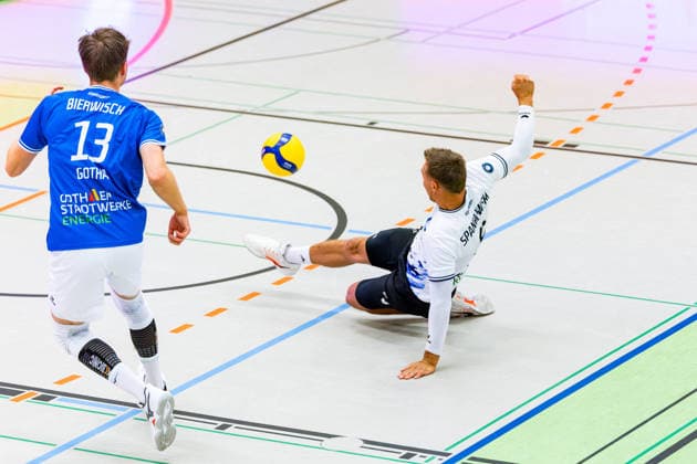 19.09.2026, GER, Volleyball, Maenner, Saison 26 27, 2.Bl Sued, Blue Volleys Gotha - TV 1895 Moemlingen Len Spankowski (Blue Volleys Gotha,5) 99867 Gotha Sporthalle Sportanlage Ernesti Thüringen Deutschland
