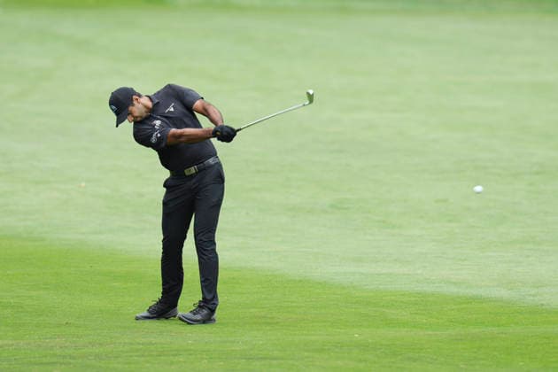 VIRGINIA WATER, ENGLAND - SEPTEMBER 19: Aaron Rai (ENG) plays from the twelfth fairway during Round 3 at the BMW PGA, Golf Herren Championship at Wentworth Golf Club, Virginia Water on September 19, 2026 in Surrey, England The BMW PGA Championship