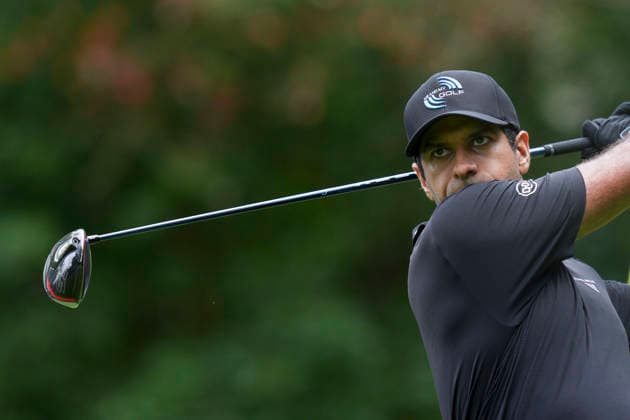VIRGINIA WATER, ENGLAND - SEPTEMBER 19: Aaron Rai (ENG) plays from the thirteenth tee during Round 3 at the BMW PGA, Golf Herren Championship at Wentworth Golf Club, Virginia Water on September 19, 2026 in Surrey, England The BMW PGA Championship