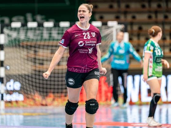 Marlene Tucholke (HC Leipzig, 23) jubelt lautstark, Frisch Auf Goeppingen vs. HC Leipzig, Handball, 1. Bundesliga, Spielzeit 2026 2027, 19.09.2026 Frisch Auf Goeppingen vs. HC Leipzig, Handball, 1. Bundesliga, Spielzeit 2026 2027, 19.09.2026 Goeppingen Copyright: xMichaelxSchmidt Eibner-Pressefotx EP_MST