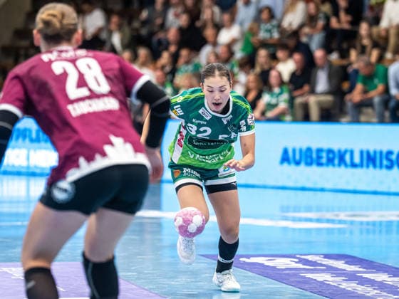 Haruno Sasaki (Frisch Auf Frauen, 32) mit Tempo am Ball, Frisch Auf Goeppingen vs. HC Leipzig, Handball, 1. Bundesliga, Spielzeit 2026 2027, 19.09.2026 Frisch Auf Goeppingen vs. HC Leipzig, Handball, 1. Bundesliga, Spielzeit 2026 2027, 19.09.2026 Goeppingen Copyright: xMichaelxSchmidt Eibner-Pressefotx EP_MST