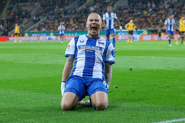 19.09.2026, xtgx, Fussball - 2.Bundesliga Dynamo Dresden - Hertha BSC Berlin v.l. T1:2 Jubel, Torjubel, jubelt ueber das Tor, celebrate the goal, celebration nach dem 1:2 durch Jon Dagur Thorsteinsson (Hertha, 23) (DFL DFB REGULATIONS PROHIBIT ANY USE OF PHOTOGRAPHS as IMAGE SEQUENCES and or QUASI-VIDEO) Dresden