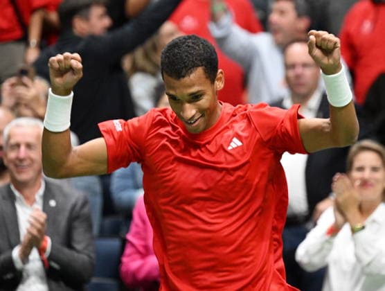 September 18, 2026, Quebec, Pq, Canada: Felix Auger-Aliassime of Canada celebrates his win against Quentin Halys of France during a Davis Cup qualifier second round match at the Videotron Centre in Quebec City, Friday, Sept. 18, 2026. Canada News - September 18, 2026  - ZUMAc35_ 20260918_zaf_c35_149 Copyright: xJacquesxBoissinotx
