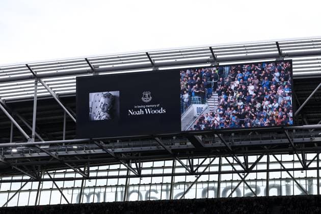 A tribute to Noah Woods is shown on the big screen Everton v Ipswich Town, Premier League, Football, Hill Dickinson Stadium, Liverpool, UK - 19 Sep 2026Liverpool Hill Dickinson Stadium United Kingdom EDITORIAL USE ONLY No use with unauthorised audio, video, data, fixture lists, club league logos or live services. Online in-match use limited to 120 images, no video emulation. No use in betting, games or single club league player publications. Copyright: xAlexxDodd Shutterstockx 17158691cv