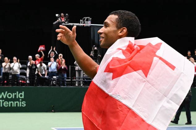 September 19, 2026, Quebec, Pq, Canada: Felix Auger-Aliassime of Canada, celebrates after defeating Arthur Rinderknech of France and winning qualification at the Davis Cup qualifier second round at the Videotron Centre in Quebec City, Saturday, Sept. 19, 2026. Canada News - September 19, 2026  - ZUMAc35_ 20260919_zaf_c35_139 Copyright: xJacquesxBoissinotx