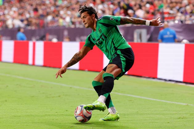 September 19, 2026, Frisco, Texas, United States: Austin FC forward BRANDON VAZQUEZ (9) kicks the ball in a soccer game, Saturday, Sept. 19, 2026, in Frisco, Texas. Frisco United States - ZUMAa325 20260919_zsa_a325_014 Copyright: xDavidxBalleringxIix