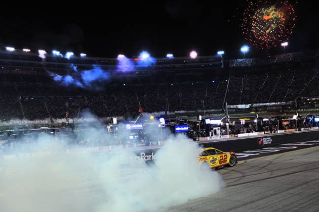 BRISTOL, TN - SEPTEMBER 19: Joey Logano ( 22 Team Penske Shell-Pennzoil Ford) celebrates after winning the NASCAR, Motorsport, USA Cup Series Playoffs Bass Pro Shops Night Race on September 19, 2026 at Bristol Motor Speedway in Bristol, TN. (Photo by Jeff Robinson Icon Sportswire) AUTO: SEP 19 NASCAR Cup Series Playoffs Bass Pro Shops Night Race EDITORIAL USE ONLY Icon26091921165