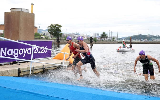 (260920) -- NAGOYA, Sept. 20, 2026 -- Athletes compete during the men s individual triathlon final at the 20th Asian Games Aichi-Nagoya 2026 in Gamagori City of Aichi prefecture, Japan, Sept. 20, 2026. ) (SP)JAPAN-NAGOYA-ASIAN GAMES-TRIATHLON-MEN S DengxHua