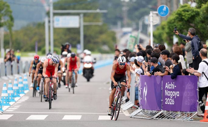(260920) -- NAGOYA, Sept. 20, 2026 -- Athletes compete during the men s individual triathlon final at the 20th Asian Games Aichi-Nagoya 2026 in Gamagori City of Aichi prefecture, Japan, Sept. 20, 2026. ) (SP)JAPAN-NAGOYA-ASIAN GAMES-TRIATHLON-MEN S DengxHua