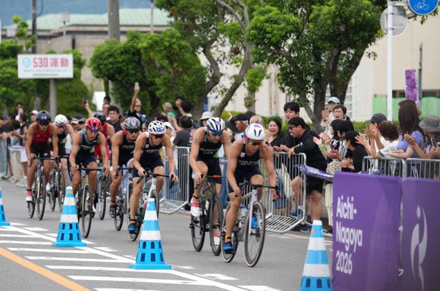 (260920) -- NAGOYA, Sept. 20, 2026 -- Athletes compete during the men s individual triathlon at the 20th Asian Games Aichi-Nagoya 2026 in Gamagori City of Aichi prefecture, Japan, Sept. 20, 2026. ) (SP)JAPAN-NAGOYA-ASIAN GAMES-TRIATHLON-MEN S CenxYunpeng