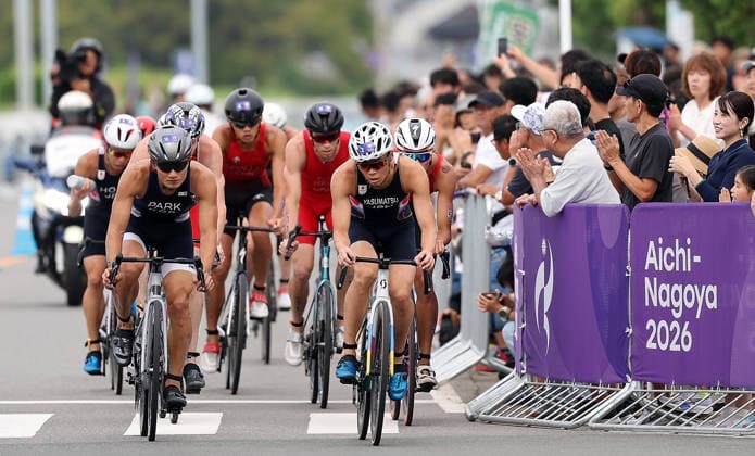 (260920) -- NAGOYA, Sept. 20, 2026 -- Athletes compete during the men s individual triathlon final at the 20th Asian Games Aichi-Nagoya 2026 in Gamagori City of Aichi prefecture, Japan, Sept. 20, 2026. ) (SP)JAPAN-NAGOYA-ASIAN GAMES-TRIATHLON-MEN S DengxHua