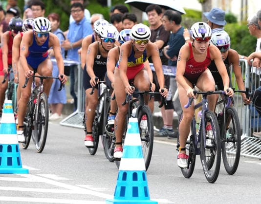 (260920) -- NAGOYA, Sept. 20, 2026 -- Athletes compete during the women s individual triathlon final at the 20th Asian Games Aichi-Nagoya 2026 in Gamagori City of Aichi Prefecture, Japan, Sept. 20, 2026. ) (SP)JAPAN-NAGOYA-ASIAN GAMES-TRIATHLON-WOMEN S INDIVIDUAL FINAL CenxYunpeng