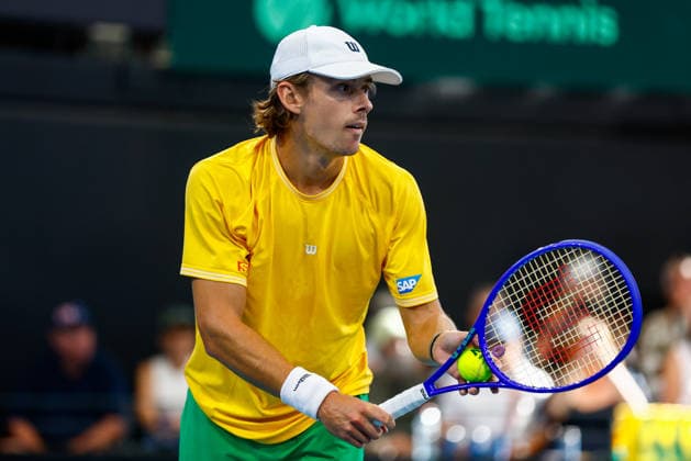 TENNIS DAVIS CUP AUSTRALIA POLAND, Alex de Minaur of Australia in action during his match against Kamil Majchrzak of Poland during the Davis Cup match between Australia and Poland at Pat Rafter Arena in Brisbane, Sunday, September 20, 2026. ( NO ARCHIVING, EDITORIAL USE ONLY  Copyright: xRUSSELLxFREEMANx 20260920150661179857