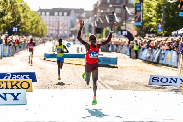 260920 Veronica Loleo of Kenya celebrates after the Copenhagen Half Marathon in the World Athletics Road Running Championships on September 20, 2026 in Copenhagen. Photo: Mathilda Schuler BILDBYRAN kod MA MA1036 friidrott athletics friidrett world athletics road running championships copenhagen half marathon 2026 bbeng half marathon jubel Copyright: MATHILDAxSCHULER BB260920MA026