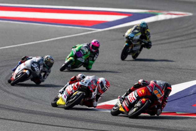 MOTORSPORTS - MotoGP, GP of Austria 2026 SPIELBERG,AUSTRIA,20.SEP.26 - MOTORSPORTS - Moto2, Grand Prix of Austria, Red Bull Ring. Image shows Zen Mitani (JPN Honda Team Asia), Leo Rammerstorfer (AUT SIC58 Squadra Corse) and Zen Mitani (JPN Honda Team Asia), Leo Rammerstorfer (AUT SIC58 Squadra Corse) and Marcos Uriarte (ESP Liqui Moly Dynavolt Intact GP).  GEPAxpictures xMaticxKlansek