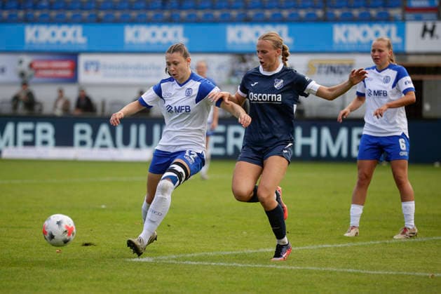 20.09.2026, Hänsch-Arena, Meppen, GER, Frauenfußball, 2. Bundesliga: SV Meppen vs SC Sand, Sarah Hagg (SV Meppen 12) DFL REGULATIONS PROHIBIT ANY USE OF PHOTOGRAPHS AS IMAGE SEQUENCES AND OR QUASI-VIDEO. Meppen Niedersachsen Hänsch-Arena