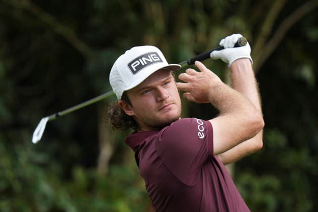 VIRGINIA WATER, ENGLAND - SEPTEMBER 20: Freddy Schott (GER) plays from the seventh tee during Round 4 at the BMW PGA, Golf Herren Championship at Wentworth Golf Club, Virginia Water on September 20, 2026 in Surrey, England The BMW PGA Championship