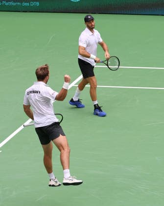 L-R.Team Germany, Kevin Krawietz, Tim Puetz celebrating, Herren Doppel, Men s Doubles, Davis Cup Germany vs. Croatia, Heristo Arena, Halle Westf., Germany Tennis - Davis Cup 20026 - - Heristo Arena - Halle West - Northrhine Westphalia - Germany - 20 September 2026. Copyright: xJuergenxHasenkopfx
