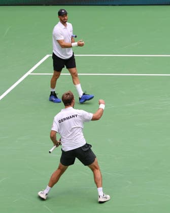 L-R.Team Germany, Kevin Krawietz, Tim Puetz celebrating, Herren Doppel, Men s Doubles, Davis Cup Germany vs. Croatia, Heristo Arena, Halle Westf., Germany Tennis - Davis Cup 20026 - - Heristo Arena - Halle West - Northrhine Westphalia - Germany - 20 September 2026. Copyright: xJuergenxHasenkopfx