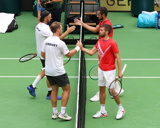 L-R.Team Germany, Kevin Krawietz, Tim Puetz, Team Croatia Nikola Mektic, Mate Pavic, Herren Doppel, Men s Doubles, Davis Cup Germany vs. Croatia, Heristo Arena, Halle Westf., Germany Tennis - Davis Cup 20026 - - Heristo Arena - Halle West - Northrhine Westphalia - Germany - 20 September 2026. Copyright: xJuergenxHasenkopfx