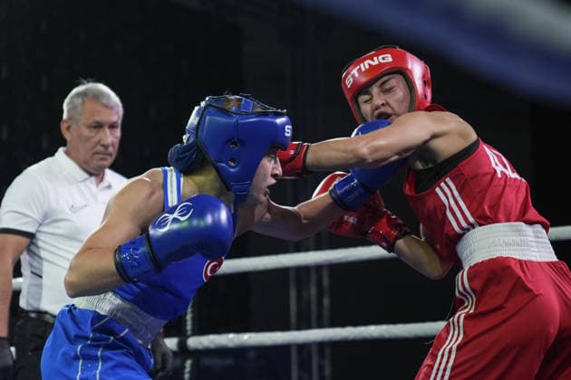 2026 European Boxing Championships in Bulgaria SOFIA, BULGARIA - SEPTEMBER 20: Buse Naz Cakiroglu (blue) of Turkiye competes against Zeynab Rahimova (red) of Azerbaijan during the women s 54kg category match at the 2026 European Boxing Championships at Asics Arena in Sofia, Bulgaria on September 20, 2026. Osmancan Gurdogan Anadolu Sofia Bulgaria. Editorial use only. Please get in touch for any other usage.  Copyright: x2026xAnadoluxOsmancanxGurdoganx