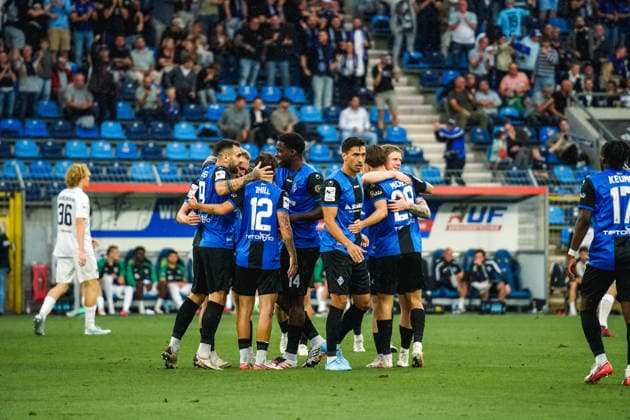 20.09.2026, xwppx, Fussball 3.Liga, SV Waldhof Mannheim - Preußen Münster v.l.Jubel Waldhof Mannheim nach 1:0 durch Julian Rieckmann (SV Waldhof Mannheim)