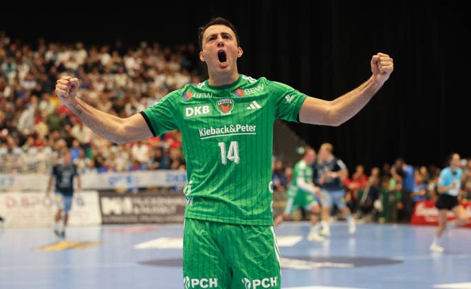Aitor Arino (Füchse Berlin 14) Jubelt nach einem Tor GER, Bergischer HC vs. Fuechse Berlin, Handball, Opel Handball-Bundesliga, 5. Spieltag, Spielzeit 2026 2027, 20.09.2026 GER, Bergischer HC vs. Fuechse Berlin, Handball, Opel Handball-Bundesliga, 5. Spieltag, Spielzeit 2026 2027, 20.09.2026 Duesseldorf Copyright: xEibner-Pressefoto ThomasxStoeckex EP_TSR