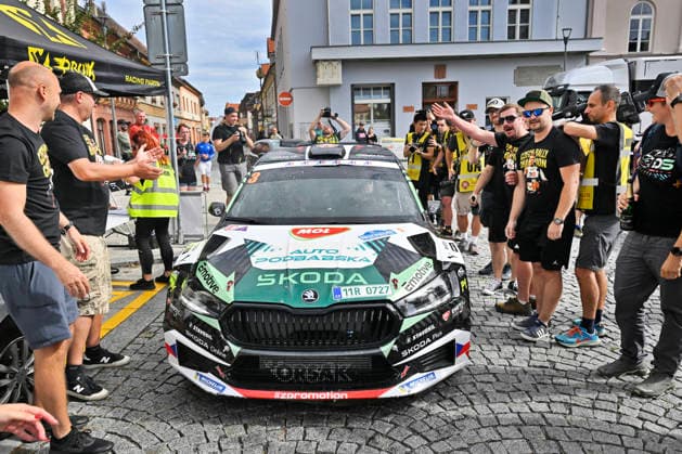 Vyhlaseni vitezu Rally Pacejov 2026, 20. zari 2026, Horazdovice. Vitezove Dominik Stritesky, Ondrej Krajca v cili. Vuz Skoda Fabia RS Rally2. (CTKxPhoto MiroslavxChaloupka) CTKPhotoP2026092004695  CTKPhotoP2026092004695
