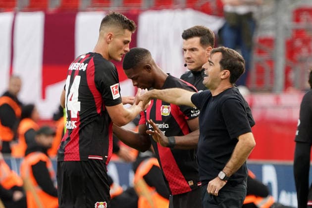 Leverkusen Fussball, 1.BL saison 2026 2027 Bayer 04 Leverkusen vs RB Leipzig, 20.09.2026, Bayarena Leverkusen Patrik Schick, Carles Martinez Trainer Bayer 04 Leverkusen