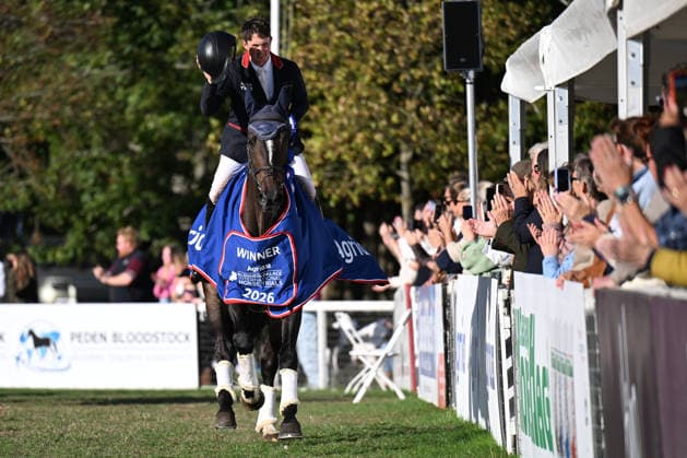 RECORD DATE NOT STATED 20th September 2026; Blenheim Palace, Woodstock, Oxfordshire, England; Blenheim Palace International Horse Trials Final Day; The Fieldmaster ridden by Tom McEwen of Great Britain in a lap of honour after they won the Blenheim Palace International Horse Trials 4* Long competition SimonxWest